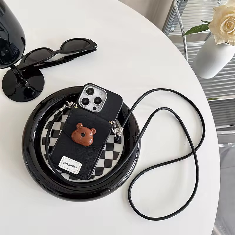 Bear Cartoon Pop Case,Premium Lather Lucky Teddy Bear Cover For Iphone 16 Pro
