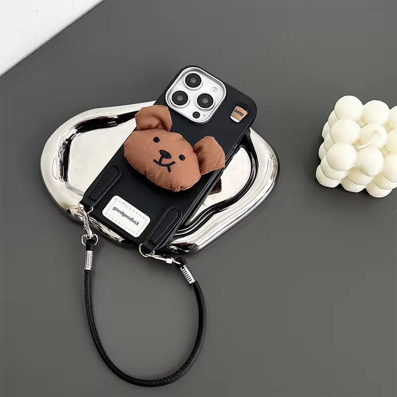 Bear Cartoon Pop Case,Premium Lather Lucky Teddy Bear Cover For Iphone 16 Pro Max