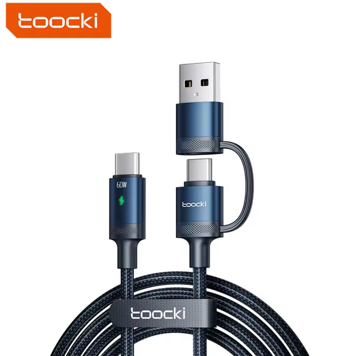 2in 1 PD 60W Dual Ports USB Type C to Type C  Cable Charging Cable